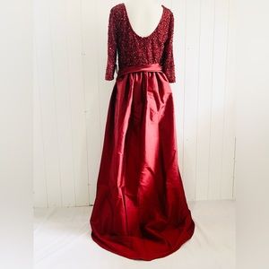 Adrianna Papell  belted sequin maxi dress formal wedding  prom size 12 Red